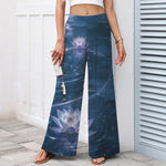 Buddha Stones Cotton Linen Lotus Galaxy Pattern Women's Elastic Waist Wide Leg Pants With Pockets