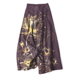 Buddha Stones Cotton Linen Golden Lotus Pattern Women's Elastic Waist Wide Leg Pants With Pockets