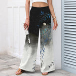 Buddha Stones Cotton Linen Moonlit Bamboo Pattern Women's Elastic Waist Wide Leg Pants With Pockets
