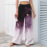 Buddha Stones Cotton Linen Moonlit Bamboo Pattern Women's Elastic Waist Wide Leg Pants With Pockets