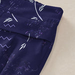 Buddha Stones Cotton Linen Botanical Wave Pattern Women's Elastic Waist Wide Leg Pants With Pockets