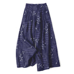 Buddha Stones Cotton Linen Botanical Wave Pattern Women's Elastic Waist Wide Leg Pants With Pockets