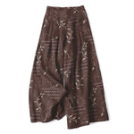Buddha Stones Cotton Linen Botanical Wave Pattern Women's Elastic Waist Wide Leg Pants With Pockets
