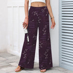 Buddha Stones Cotton Linen Botanical Wave Pattern Women's Elastic Waist Wide Leg Pants With Pockets