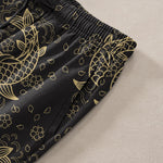 Buddha Stones Cotton Golden Koi Fish Floral Pattern Men's Tapered Pants With Pockets