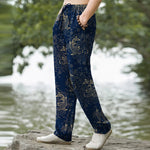Buddha Stones Cotton Golden Koi Fish Floral Pattern Men's Tapered Pants With Pockets