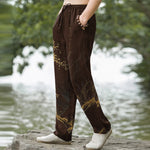 Buddha Stones Cotton Branch Pattern Men's Tapered Pants With Pockets