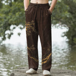 Buddha Stones Cotton Branch Pattern Men's Tapered Pants With Pockets