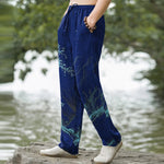 Buddha Stones Cotton Branch Pattern Men's Tapered Pants With Pockets