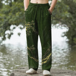 Buddha Stones Cotton Branch Pattern Men's Tapered Pants With Pockets