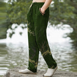 Buddha Stones Cotton Branch Pattern Men's Tapered Pants With Pockets