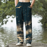 Buddha Stones Cotton Mountain Temple Bird Pattern Men's Tapered Pants With Pockets