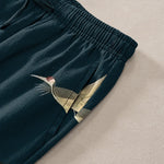 Buddha Stones Cotton Mountain Temple Bird Pattern Men's Tapered Pants With Pockets