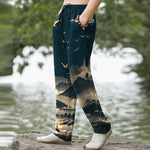 Buddha Stones Cotton Mountain Temple Bird Pattern Men's Tapered Pants With Pockets