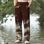 Buddha Stones Cotton Mountain Temple Bird Pattern Men's Tapered Pants With Pockets
