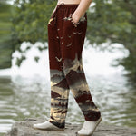 Buddha Stones Cotton Mountain Temple Bird Pattern Men's Tapered Pants With Pockets
