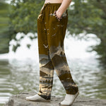 Buddha Stones Cotton Mountain Temple Bird Pattern Men's Tapered Pants With Pockets