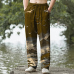 Buddha Stones Cotton Mountain Temple Bird Pattern Men's Tapered Pants With Pockets
