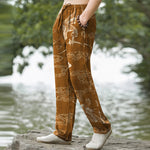 Buddha Stones Cotton Crane Cloud Floral Pattern Men's Tapered Pants With Pockets