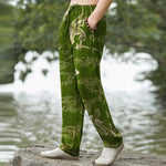 Buddha Stones Cotton Crane Cloud Floral Pattern Men's Tapered Pants With Pockets