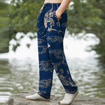 Buddha Stones Cotton Crane Cloud Floral Pattern Men's Tapered Pants With Pockets