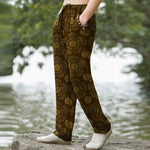 Buddha Stones Cotton Auspicious Round Badge Floral Pattern Men's Tapered Pants With Pockets