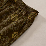 Buddha Stones Cotton Auspicious Round Badge Floral Pattern Men's Tapered Pants With Pockets