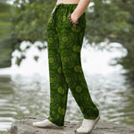 Buddha Stones Cotton Auspicious Round Badge Floral Pattern Men's Tapered Pants With Pockets