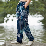 Buddha Stones Cotton Bohemian Floral Patchwork Pattern Men's Tapered Pants With Pockets