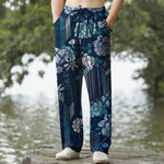 Buddha Stones Cotton Bohemian Floral Patchwork Pattern Men's Tapered Pants With Pockets