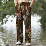 Buddha Stones Cotton Bohemian Floral Patchwork Pattern Men's Tapered Pants With Pockets