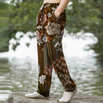 Buddha Stones Cotton Bohemian Floral Patchwork Pattern Men's Tapered Pants With Pockets