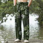 Buddha Stones Cotton Bohemian Floral Patchwork Pattern Men's Tapered Pants With Pockets