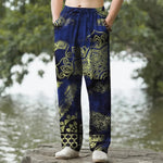 Buddha Stones Cotton Mandala Geometric Pattern Men's Tapered Pants With Pockets