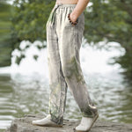 Buddha Stones Cotton Washed Bamboo Pattern Men's Tapered Pants With Pockets
