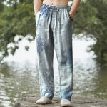 Buddha Stones Cotton Washed Bamboo Pattern Men's Tapered Pants With Pockets