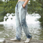 Buddha Stones Cotton Washed Bamboo Pattern Men's Tapered Pants With Pockets