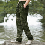 Buddha Stones Cotton Flying Dragon Chasing The Sun Pattern Men's Tapered Pants With Pockets