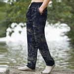 Buddha Stones Cotton Flying Dragon Chasing The Sun Pattern Men's Tapered Pants With Pockets