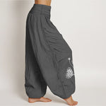 Buddha Stones Pure Cotton Botanical Pattern Women's Elastic Waist Harem Pants