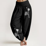 Buddha Stones Pure Cotton Botanical Pattern Women's Elastic Waist Harem Pants