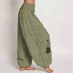 Buddha Stones Pure Cotton Botanical Pattern Women's Elastic Waist Harem Pants
