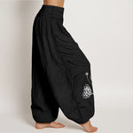 Buddha Stones Pure Cotton Botanical Pattern Women's Elastic Waist Harem Pants