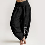 Buddha Stones Pure Cotton Heartbeat Heart Pattern Women's Elastic Waist Harem Pants