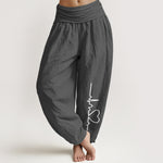 Buddha Stones Pure Cotton Heartbeat Heart Pattern Women's Elastic Waist Harem Pants