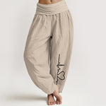 Buddha Stones Pure Cotton Heartbeat Heart Pattern Women's Elastic Waist Harem Pants