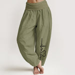 Buddha Stones Pure Cotton Heartbeat Heart Pattern Women's Elastic Waist Harem Pants