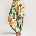Buddha Stones Pure Cotton Dreamcatcher Feather Pattern Women's Elastic Waist Harem Pants
