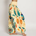 Buddha Stones Pure Cotton Dreamcatcher Feather Pattern Women's Elastic Waist Harem Pants