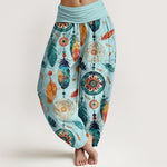 Buddha Stones Pure Cotton Dreamcatcher Feather Pattern Women's Elastic Waist Harem Pants